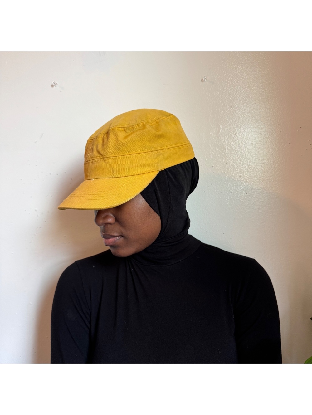 Vintage mustard Cadet Cap Flat Top Military Patrol Hat one size Adjustable - Picture 3 of 7